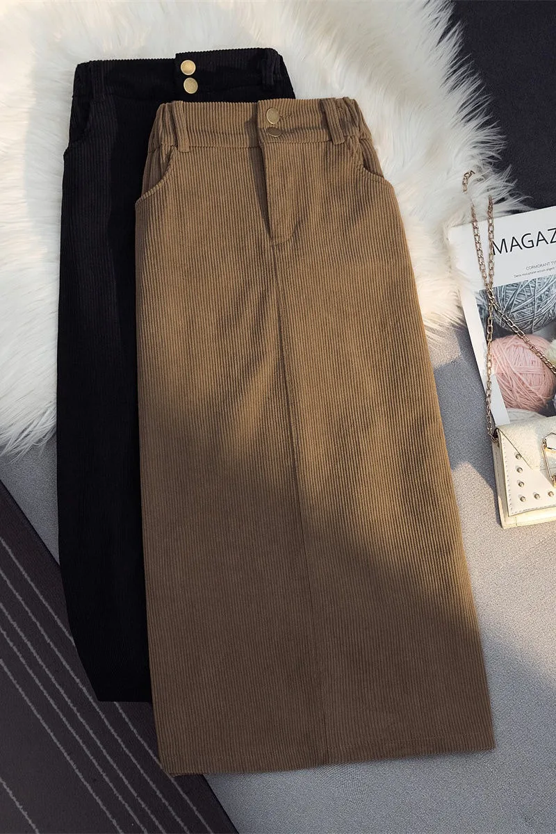 Thickened Corduroy Women Skirt Autumn Winter New High waisted Slim Mid Length Straight A-line Long Hip Wrap Skirt