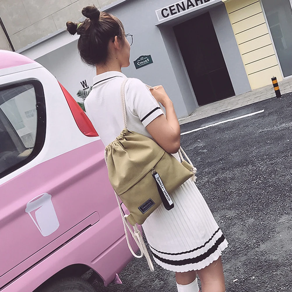 Canvas Drawstring Backpack Fashion School Gym Drawstring Bag Casual String Knapsack School Back Pack For Teenager Women