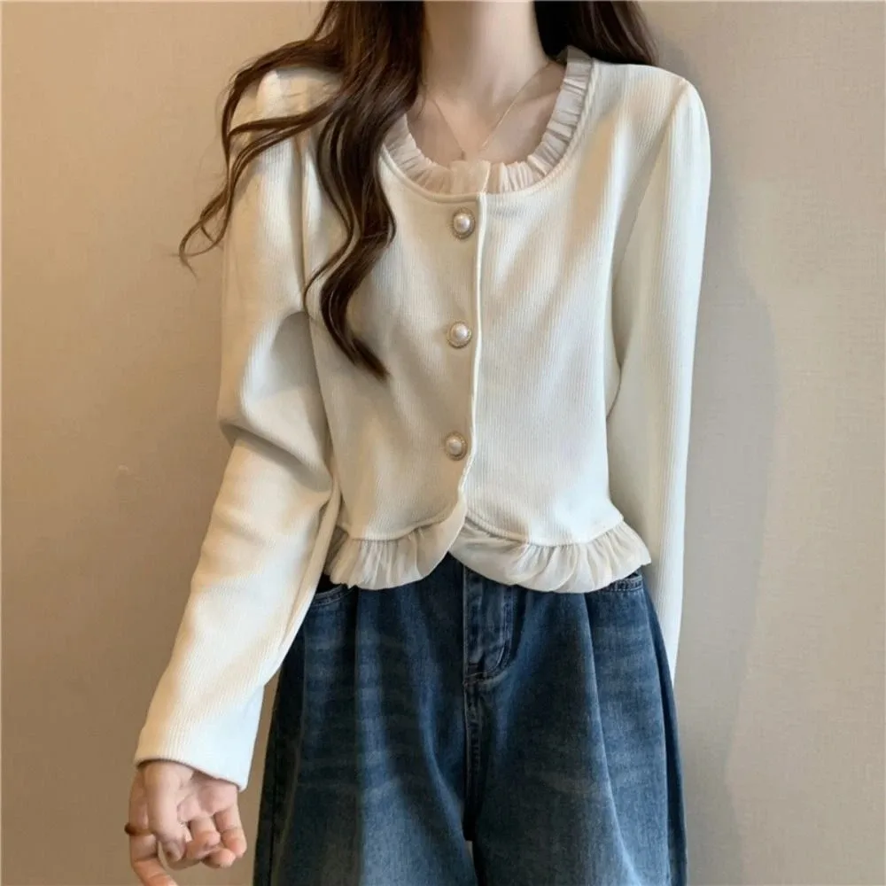 Maglioni femminili in pizzo solido Autunno Primavera Maglieria dolce allentata Top da donna Cappotti corti slim stile preppy Streetwear