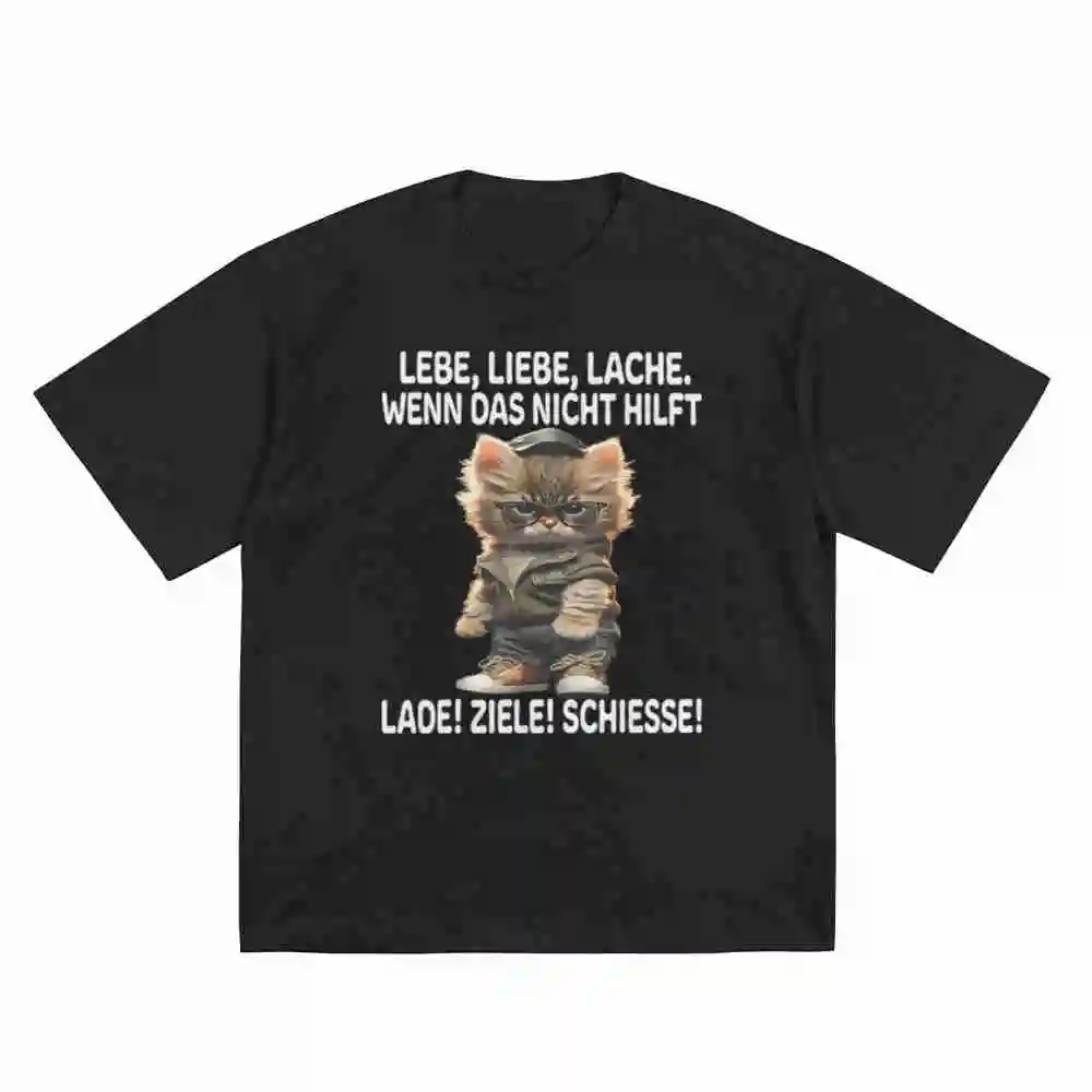 Live Love Laugh If Not Helps Load Aim Shoot Cats Short Sleeve Tee 100% Cotton T-Shirt