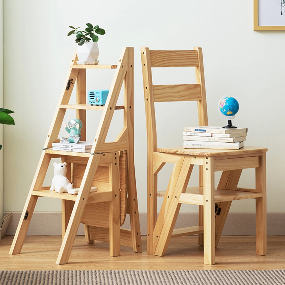 4 الطبقة للطي سلم متدرج متعدد الوظائف للتحويل الخشب سلم تسلق سلم كرسي لغرفة المعيشة الداخلية غرفة نوم #6
