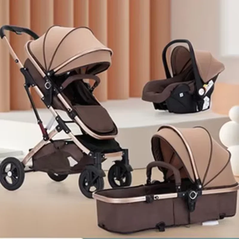 Luxury Baby Stroller with Bassinet Mode Foldable Infant Stroller High Landscape Reversible Stroller Travel Pram Baby Carriage