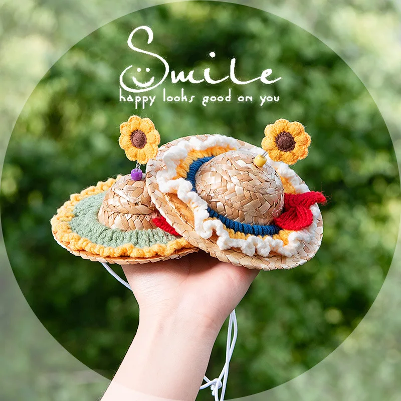 

Summer Pet Cute Dragonfly Sunflower Headwear Puppy Kitten Straw Hat Accessories Golden Retriever Hair Band