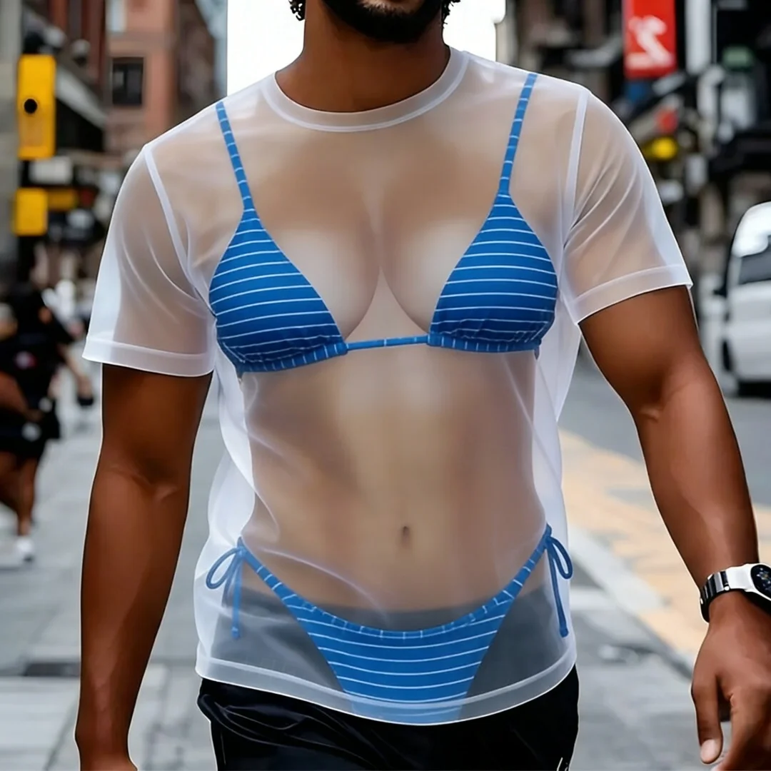 Sexy Pink Polka Dot Bikini Pattern 3D Print Clothes Graphic T Shirts Mesh T-Shirt Man Casual Fashion Streetwear Tops