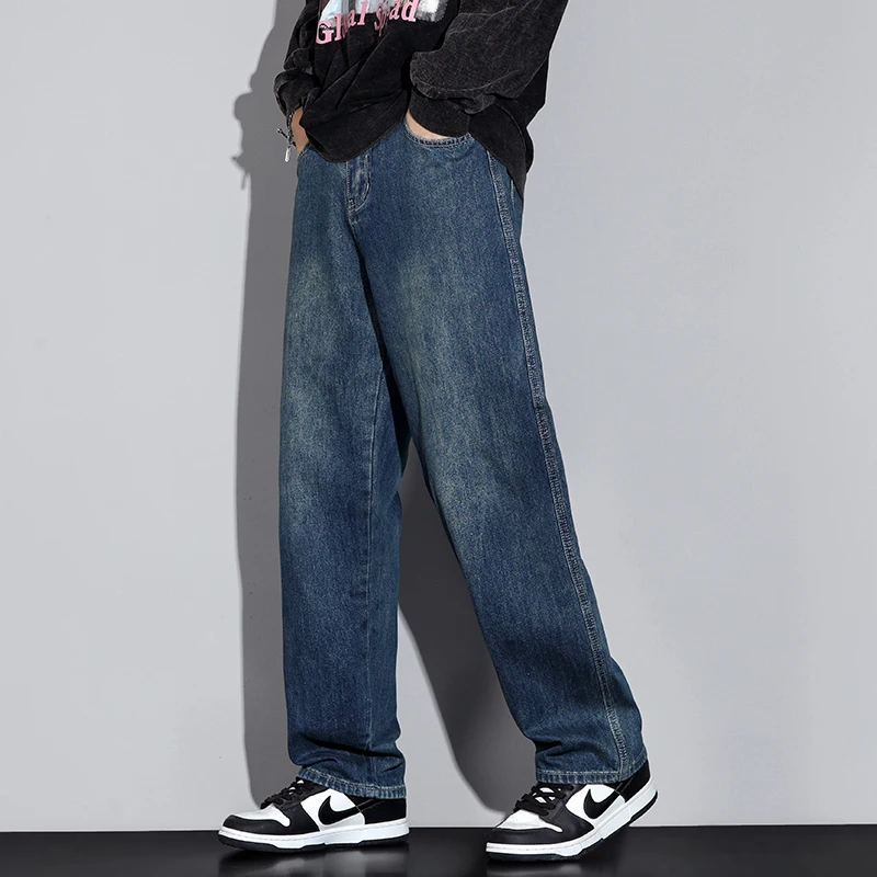 KSTUN 2025 الصوف الجينز للرجال واسعة الساق الجينز دفئا رشاقته الرجال السراويل الفضفاضة فضفاضة اللياقة البدنية كامل طول بنطلون مرونة الخصر