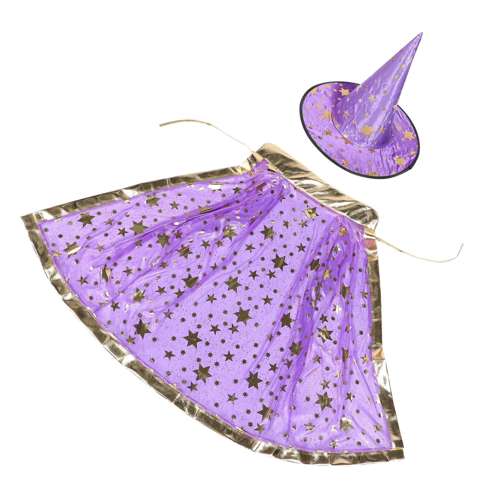 

's Cape Magician Costume Halloween Wizard's Cloak Purple Hat for