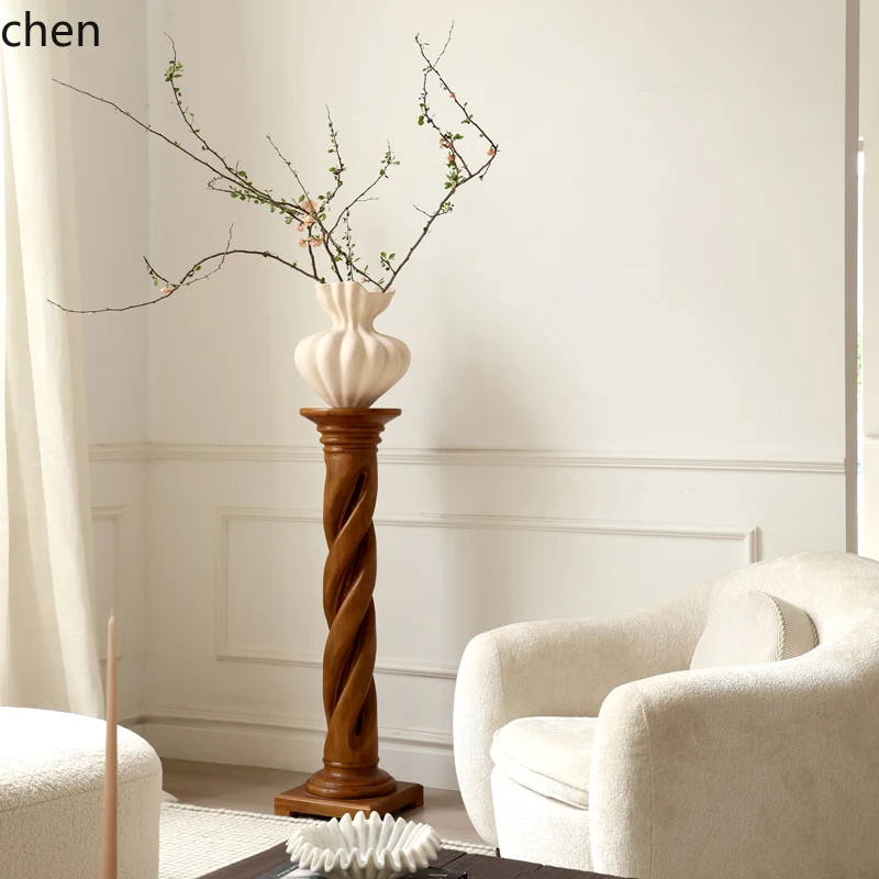 

CP wind solid wood column living room porch stairs vase base art sculpture floor decoration