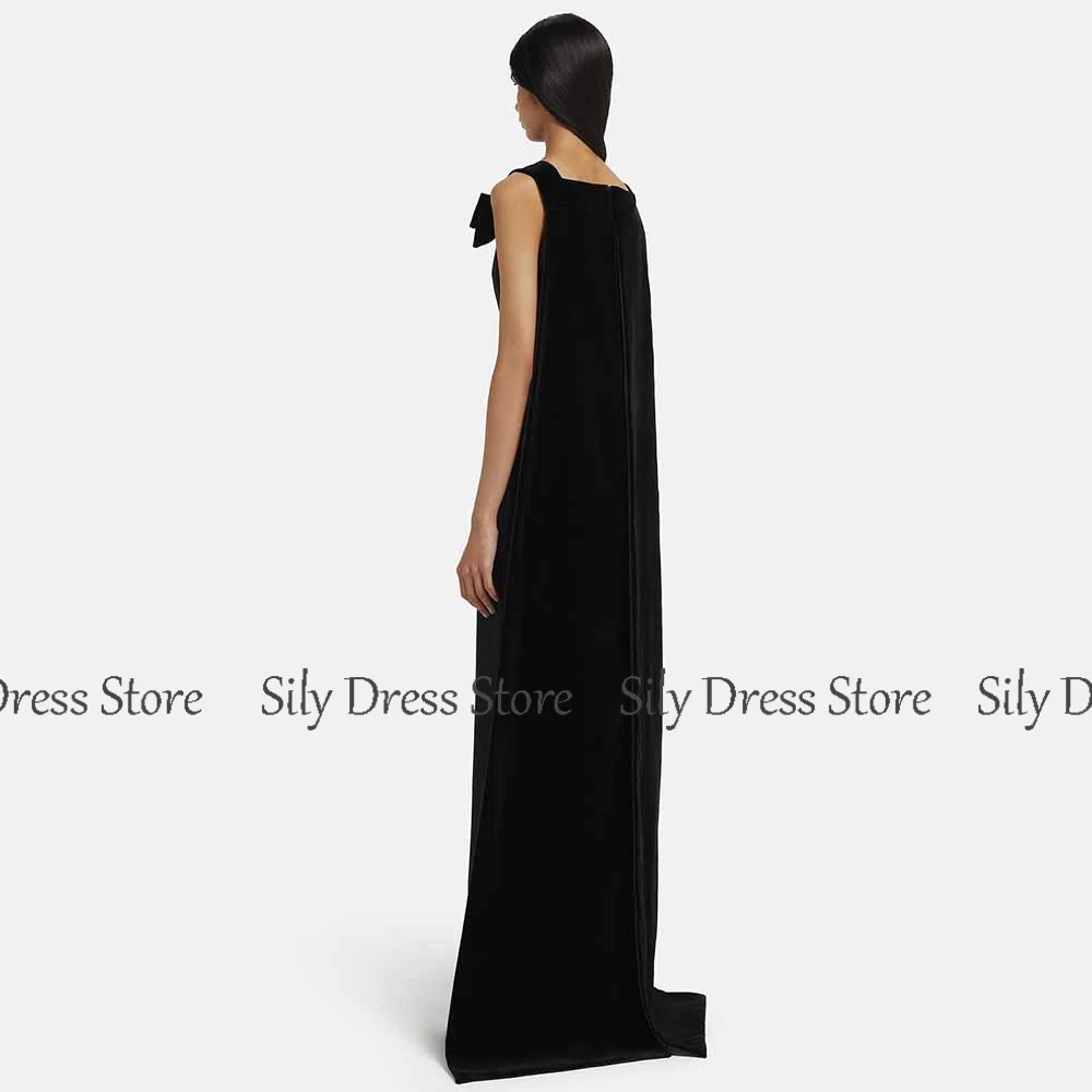 Abiti per occasioni speciali di classe Guaina/colonna in jersey Abito da sera formale Collo quadrato nero Mantello con fiocco Abito da cerimonia da donna Lungo