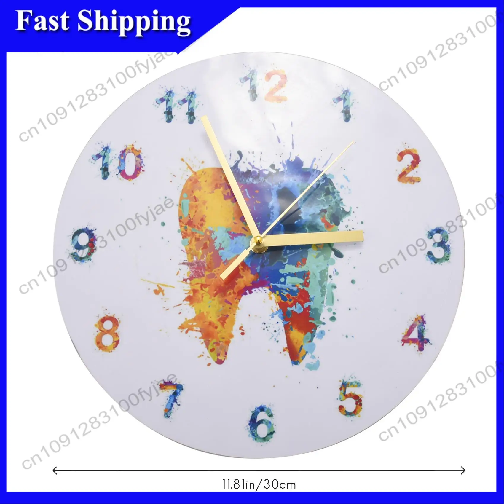 

-X07A Watercolour Tooth Painting Print Wall Clock Clinic Wall Art Non Ticking Wall Watch Orthodontist Dentist