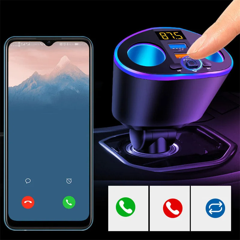 New Bluetooth 5.0 QC3.0 Dual USB Charger 2 Way Car Cigarette Lighter Socket Splitter Power Adapter music playing U disk support