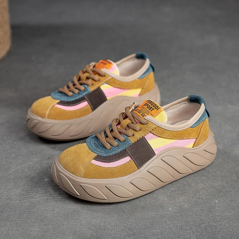 

Careaymade-Mixed Colors Flats Shoes Women Sneakers Genuine Leather Lace-up 2023 New Handmade Leisure Platform Vulcanize Shoes