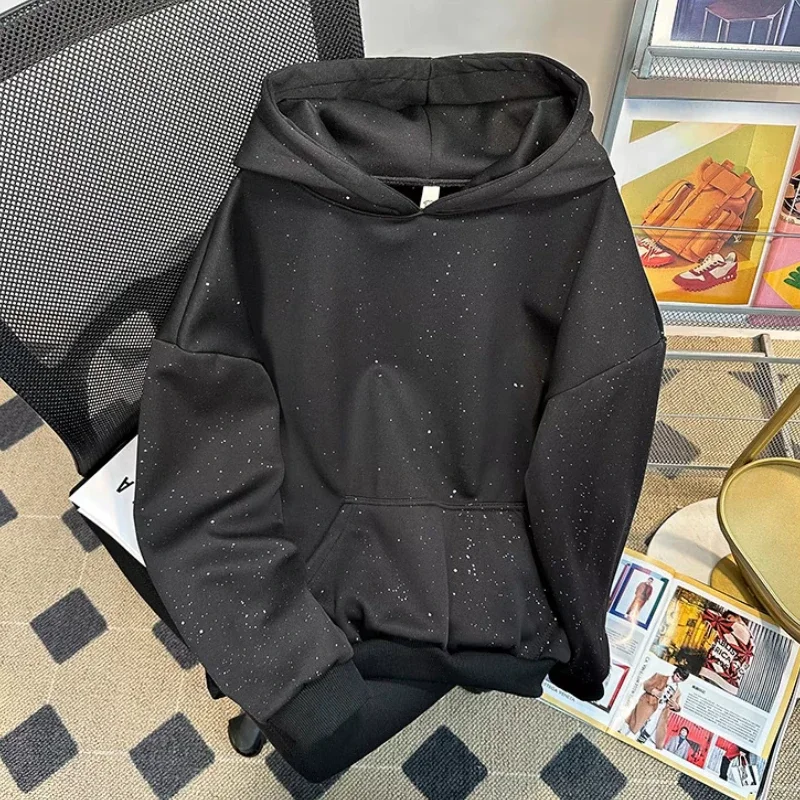 

Hip Hop Black Shiny Male Hoodie Designer Overfit Aesthetic Funny Novelty And Pastel Color Clothing Deals Men's Hooded Sweatshirt