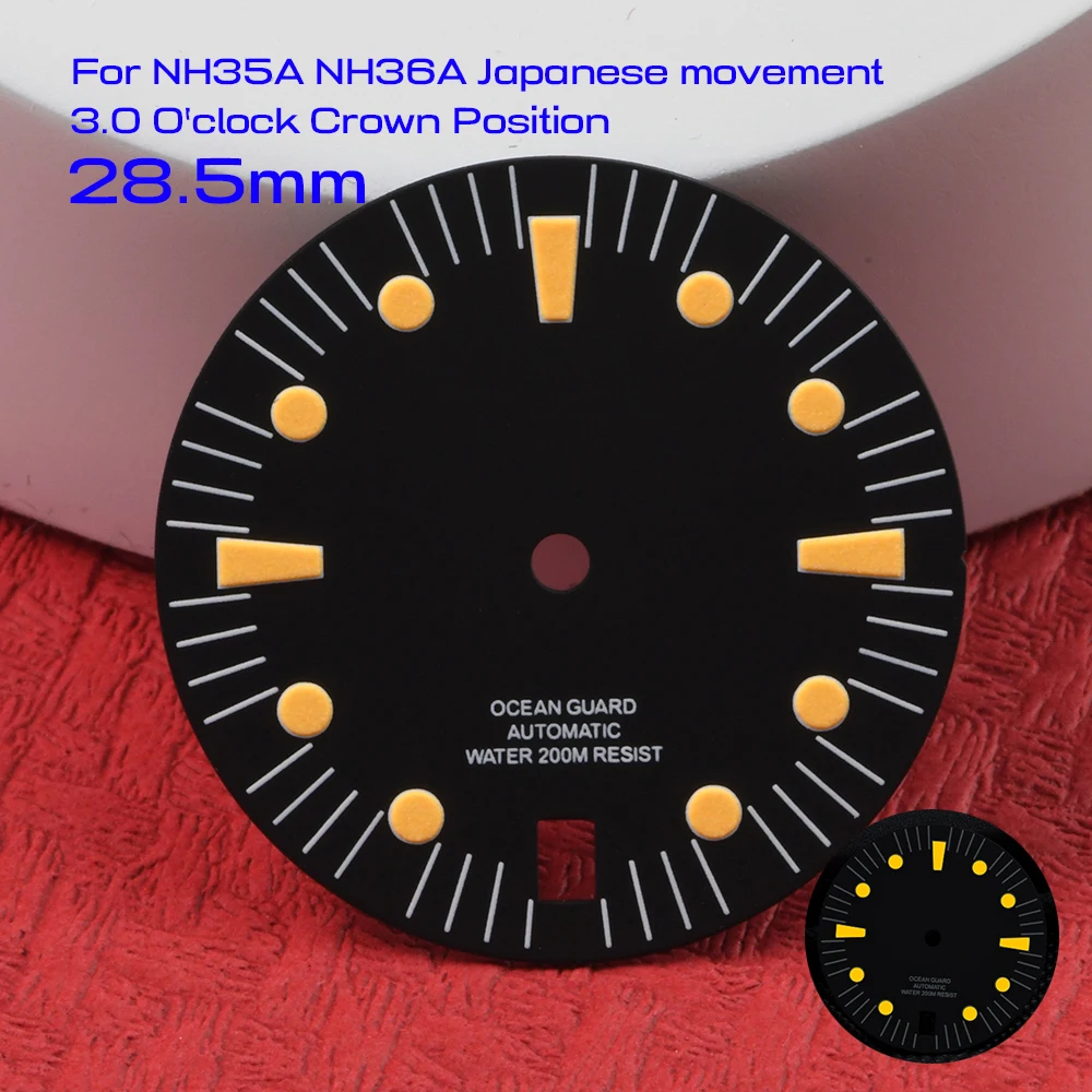 HEIMDALLR For NH35 NH36 Japanese Movement 28.5mm Watch Dial 3.0 O'clock Dive Watch ORANGE Luminous Seiko Mod Watch Dials
