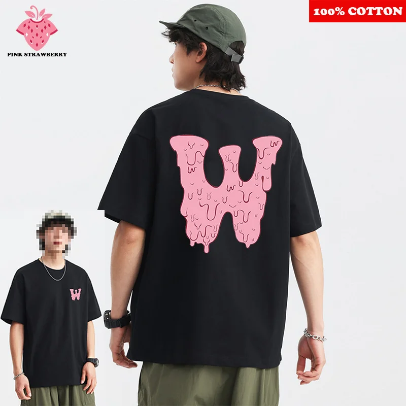

American style Trendy Letter Print T-Shirt Men Summer New 100% Cotton Short Sleeve Casual Black T-Shirt Y2k Top Couple clothing