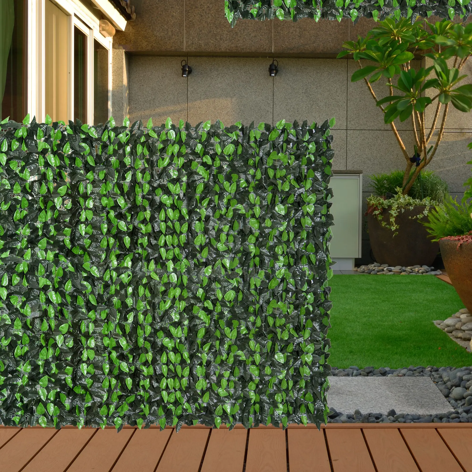 Outsunny Künstliche Hecke Efeu Sichtschutz, Efeu-Zaun mit UV-Schutz, Grün