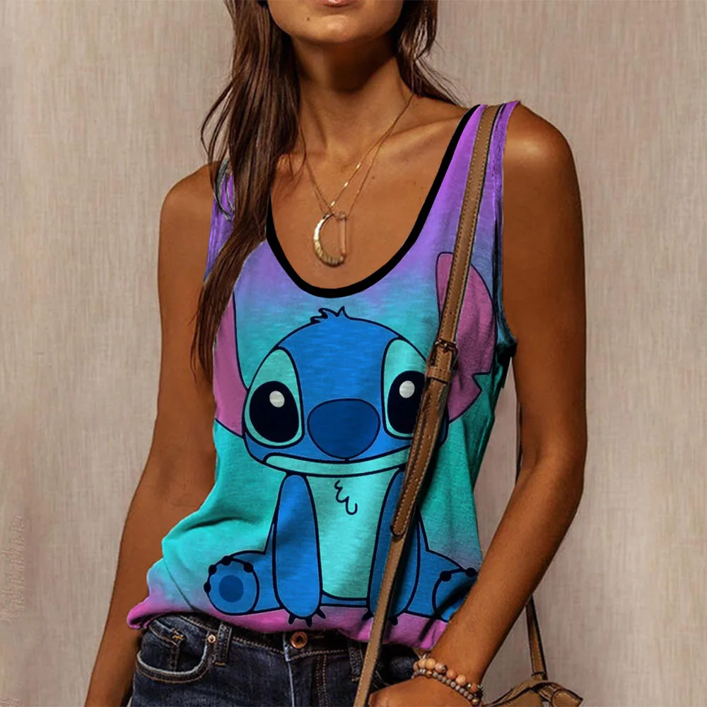 Anime T-shirt tank top Tnak top Disney Lilo&Stitch sleeveless shirt short T-shirt women\'s clothing short tank top