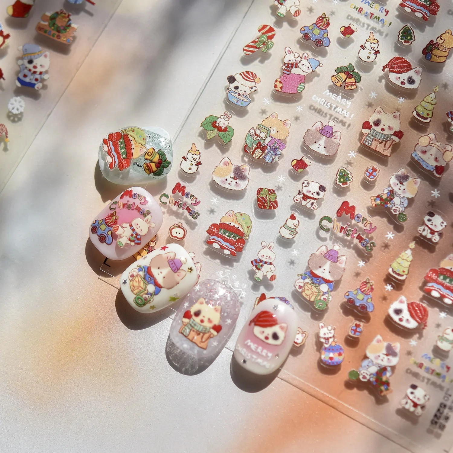 

Cute 3D Nail Art Stickers Cat Bow Snowman Cat Self Adhesive Nail Parts Stickers DIY Christmas Decoration Manicure Design Decals