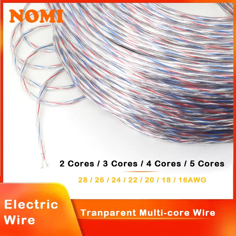 1/2/5m Transparent Power Cord 28/26/24/22/20/18/16AWG PVC Insulation Tinned Copper Cable 2 3 4 5 Cores LED Light Electronic Wire