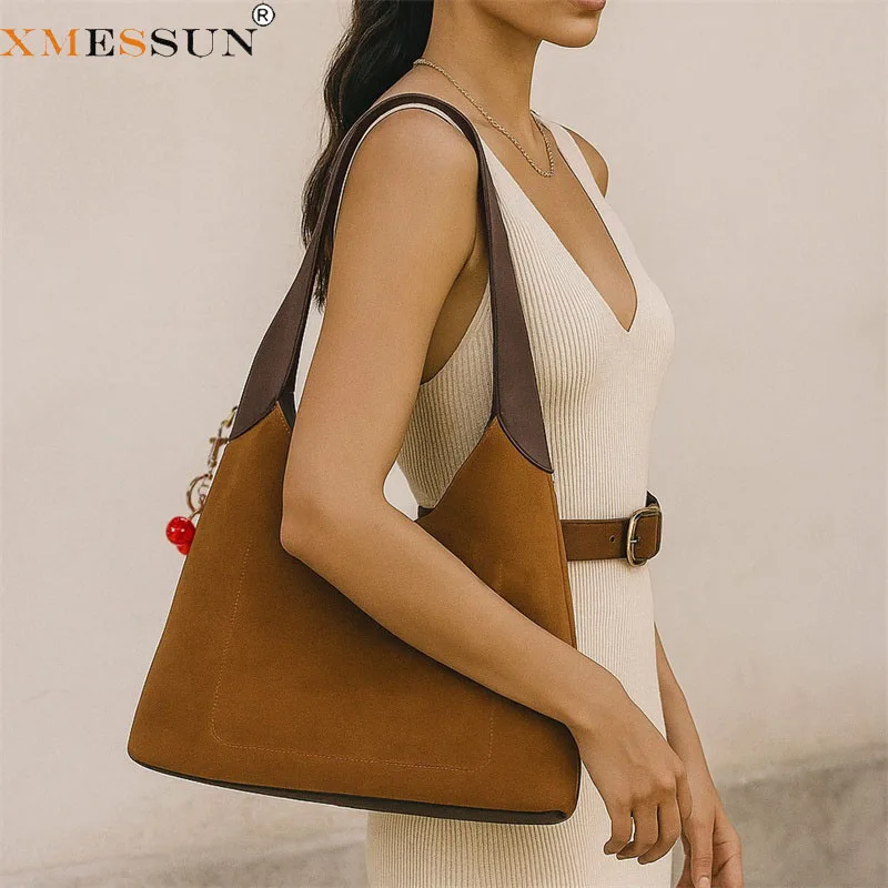 XMESSUN New Trendy Vintage Velour Leather Underarm Bag for Women,Fashion Commuter Bag Designer Female Casual Shoulder Bag