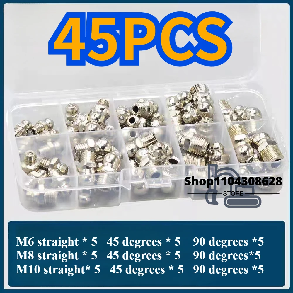 45PCS F0006 Stainless Steel Grease Nipple SS304 SS201 Metric External Thread Straight Elbow Type Grease Nipple for Grease Gun