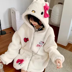 Sanrio Cute Hello Kitty Lamb Fleece Coat Women's Autumn Winter New Loose Cotton Coat Japanese Style Y2k Soft Girl Plush Cardigan