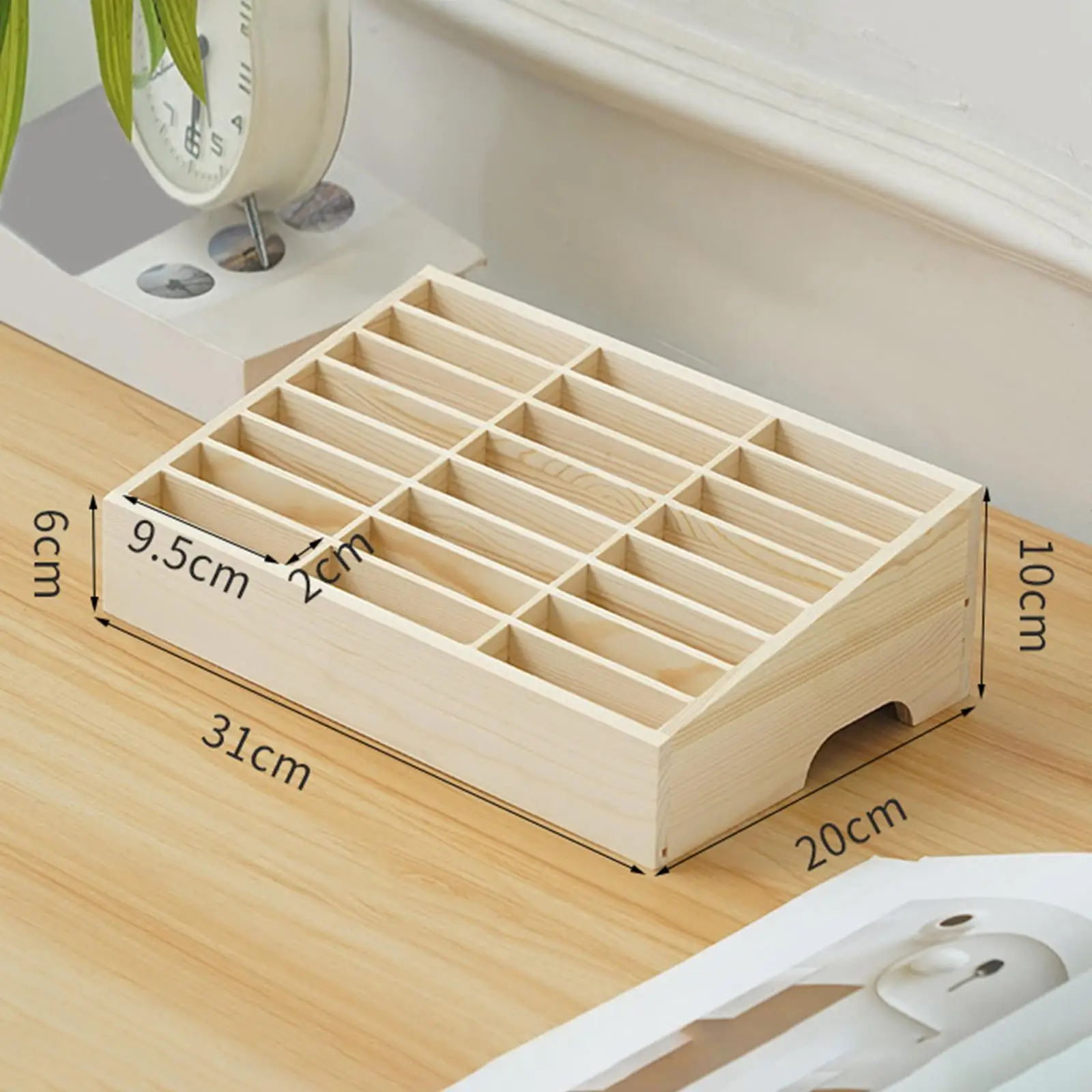Multifunctional Wooden Phone Storage Box Desk Organizer with 24 Slots for Office School Tablet Management