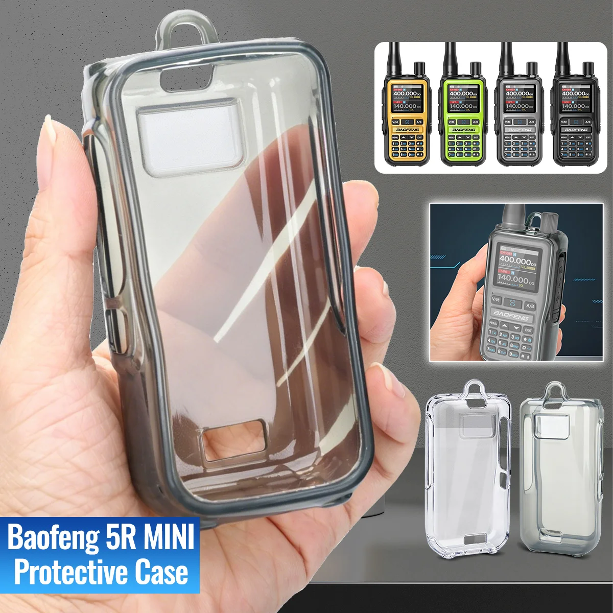 Capa Protetora Transparente ABBREE para Walkie Talkie, Capa de TPU Transparente Anti-queda para Rádio Amador BAOFENG UV-5R Mini