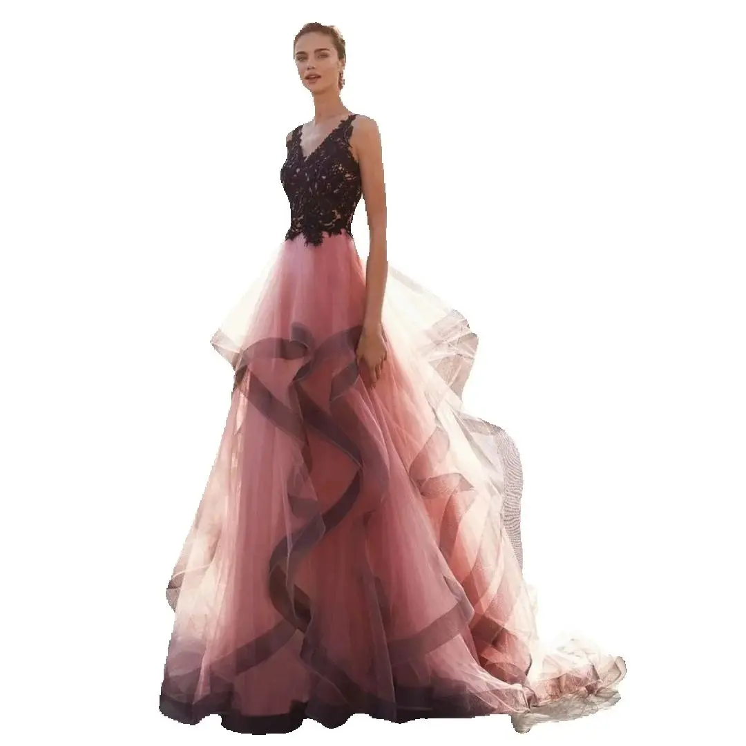 2024 vestidos de noite feminino renda com decote em v sem mangas vestidos de baile organza asoebi vestido formal novia