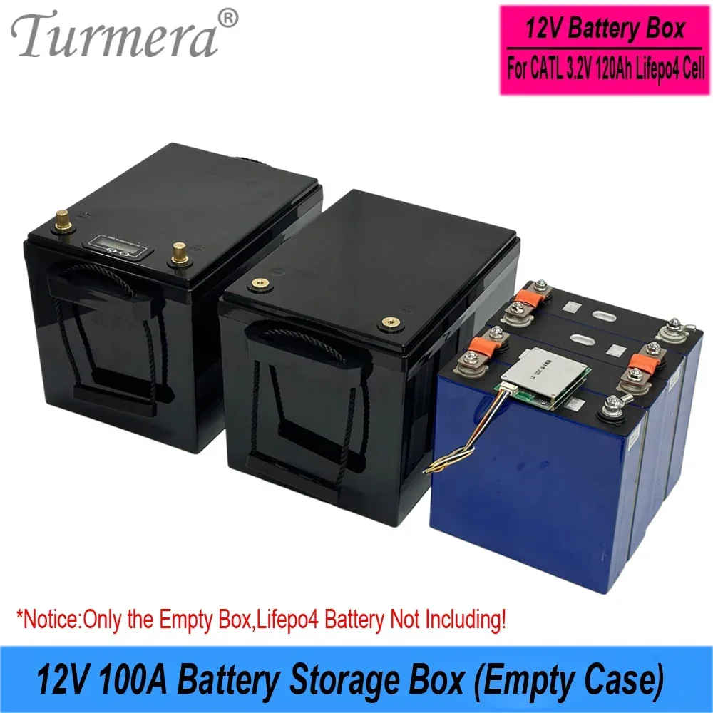 Turmera 12V 100A Empty Battery Box Diy Kits Busbar 12.8V 100A BMS for 4S CATL 3.2V 120Ah Lifepo4 Battery Replace Lead-Acid Use