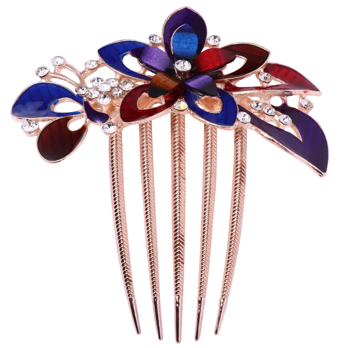 Colorful Water Drill Flower Bride Hair Comb Elegant Wedding Headdress Party Hair Ornament Fashion Headwear Costume Accessories