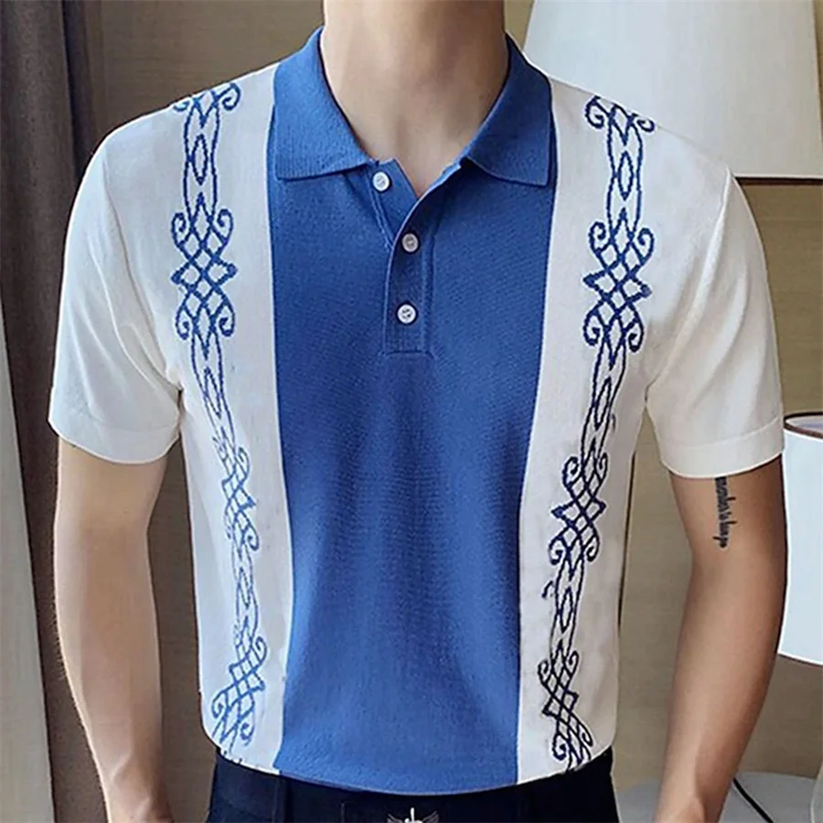 Luxury Men's Polo Shirt Summer Knitted Short Sleeve T- Shirt Men Business Lapel Tops Casual Streetwear Fashion Knitwear Clothing