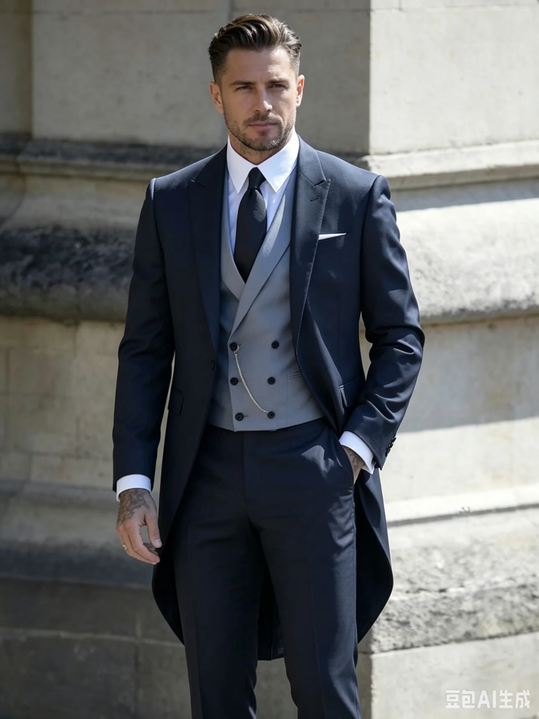 

3 Piece Navy Blue Formal Tailcoat Men Suits Slim Fit Wedding Tuxedo Italian Style Custom Prom Dinner Jacket With Vest Pants