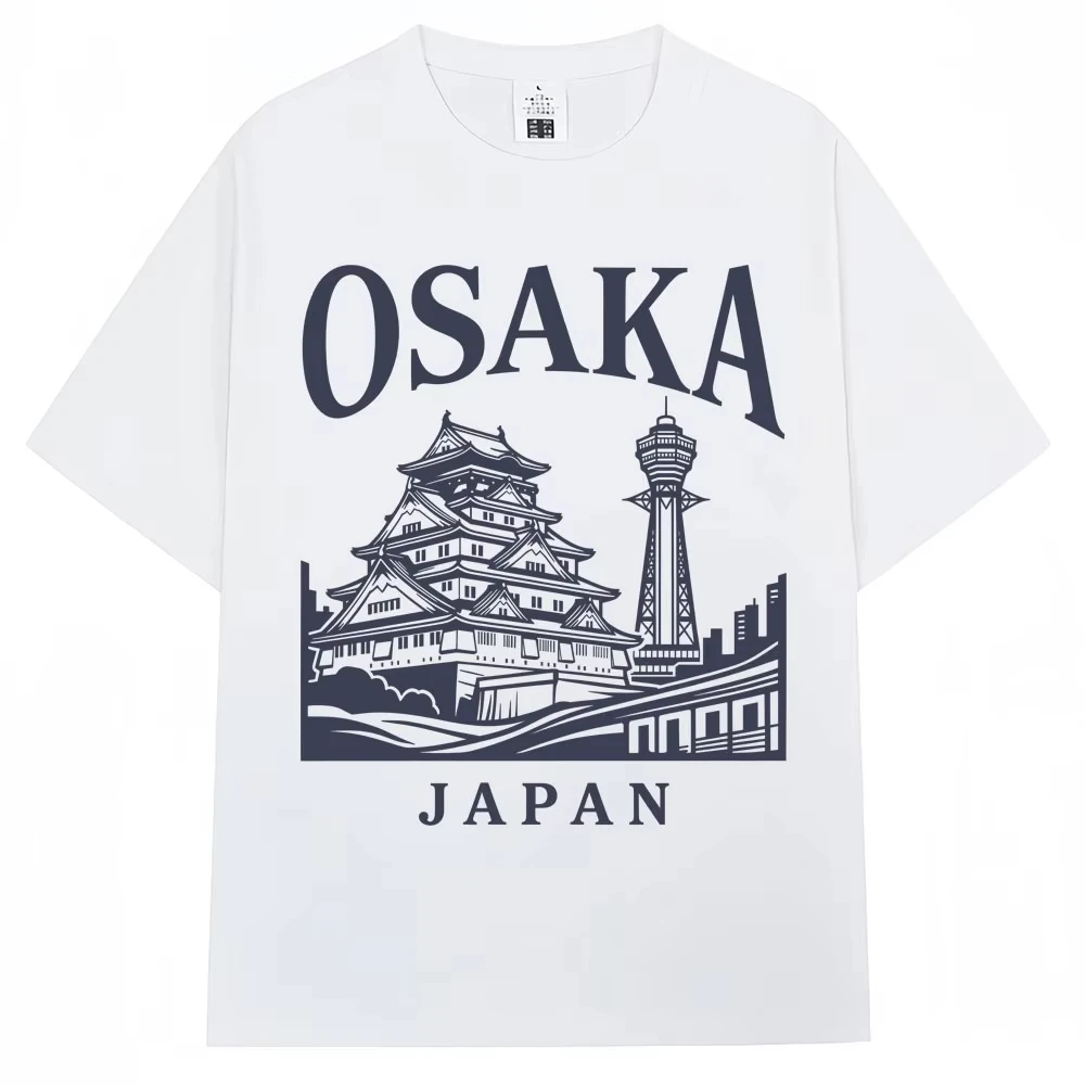 Japanese Style Osaka Print T-shirts Travel Destination Souvenir Men Women Fashion Vintage Short Sleeve Oversized Cotton T Shirts