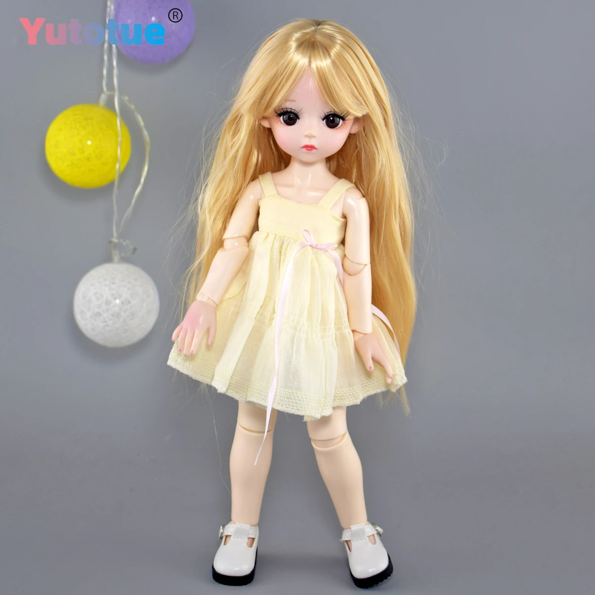 YUTOTUE 30 cm hohe Mädchenpuppe mit Gesichts-Make-up, lockiges Haar, Perücke, Kleid, Schuhe, komplettes Set, Kindergeschenk, lebensecht