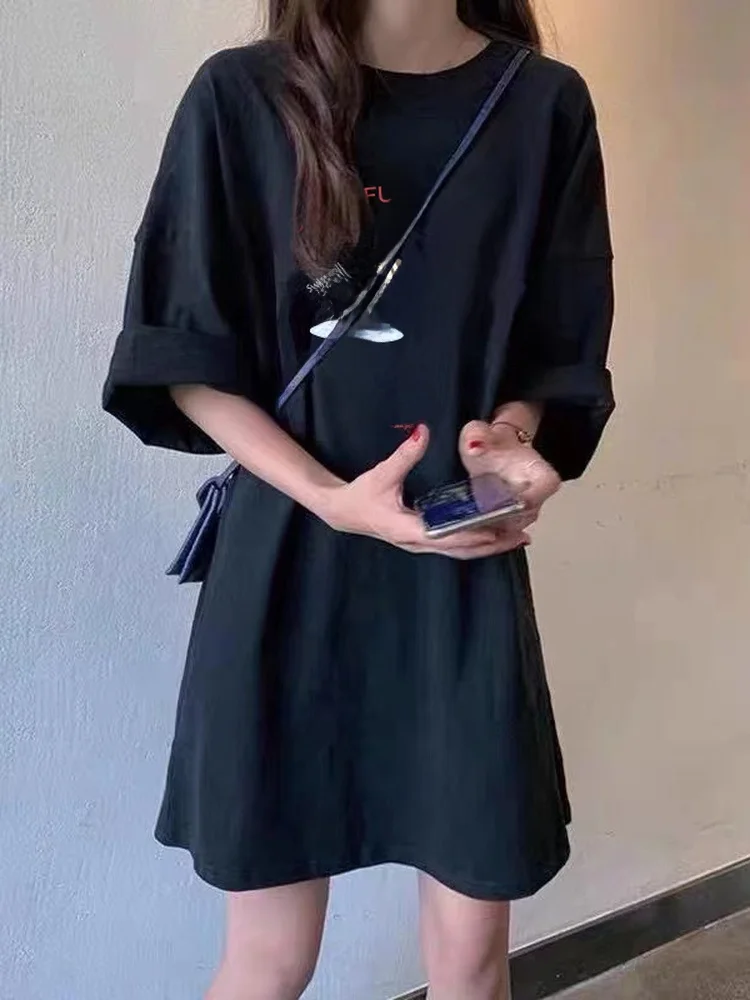 

Rouje Dsyle Loose Materni T-irt Women's ort Sve Mid-Length Pure Cotton Top Summer Commute Sle Creative Print