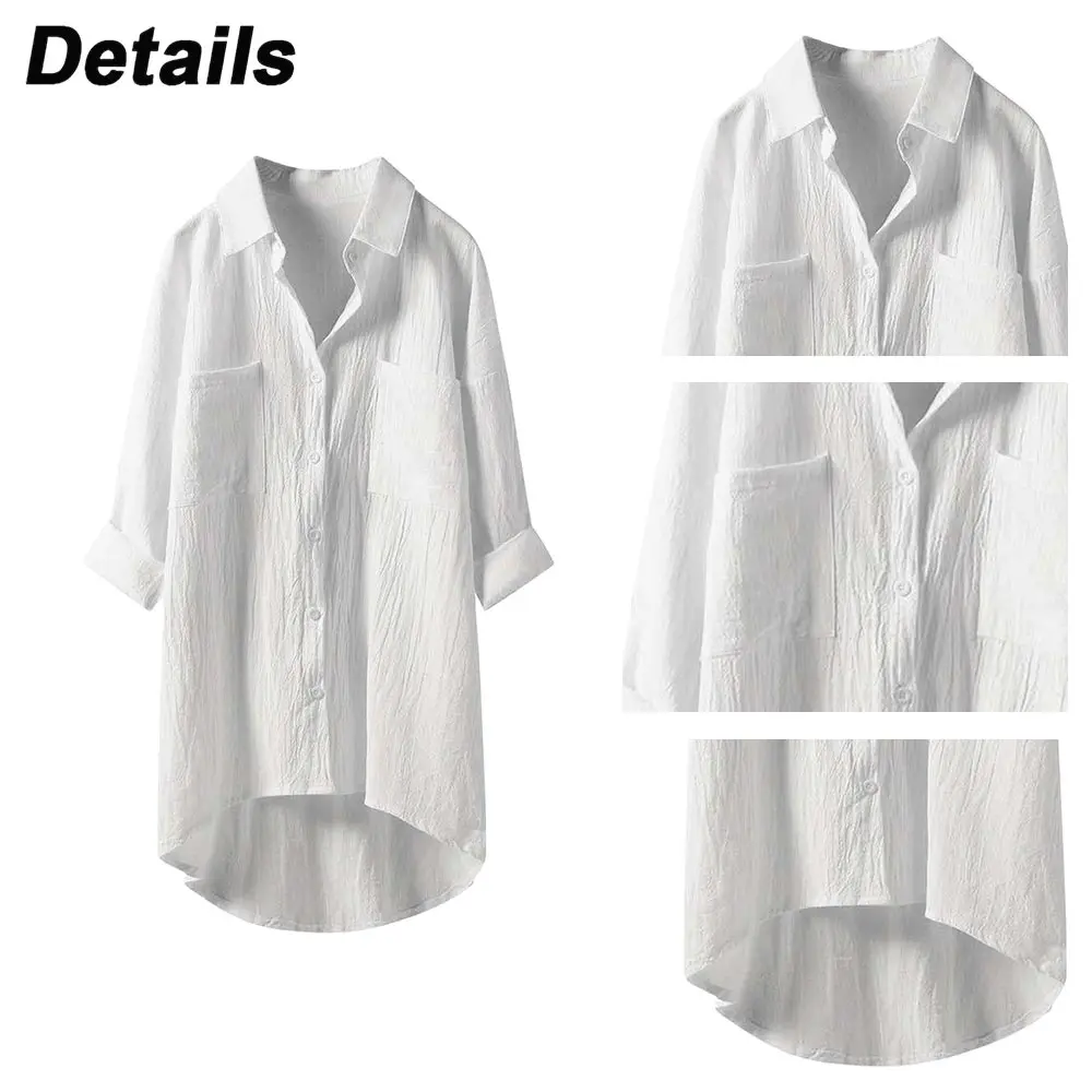 New Loose Button Blouses Plus Size Women Casual Tee Long Sleeve Solid Color Long Shirts Korean Fashion Elegant T-Shirt