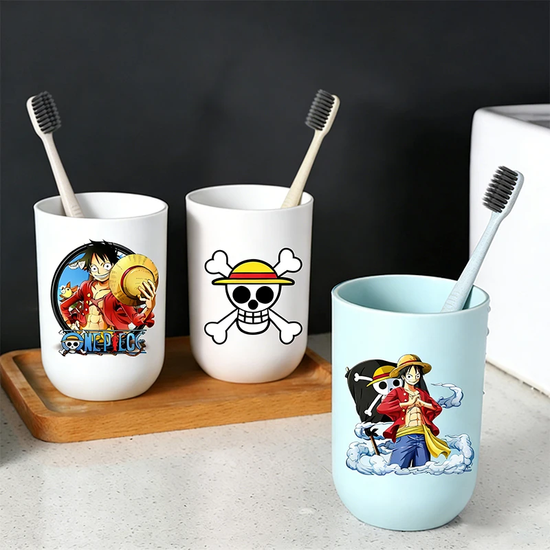 Anime ONE PIECE Mouthwash Cup Cartoon Print Kids Toothbrushs Cups Boy Girl Bathroom Tumblers Plastic Toothbrush Holder Gifts