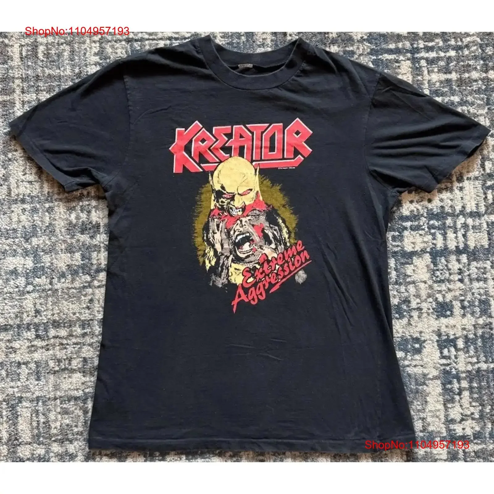Vintage 1989 Kreator Extreme Aggression T Shirt L German Thrash Metal Band Sodom vintage Washed Versatile Stretched fashion