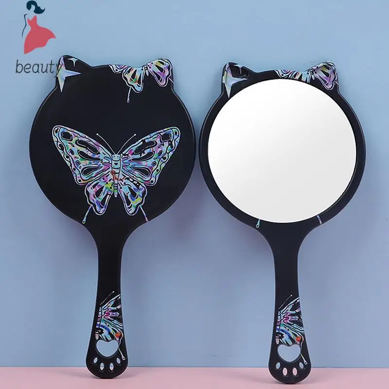 Espejo de maquillaje de mano para extensión de pestañas, espejo de maquillaje colorido de mariposa grande, garra de gato con mango, espejos compactos para salón de Spa