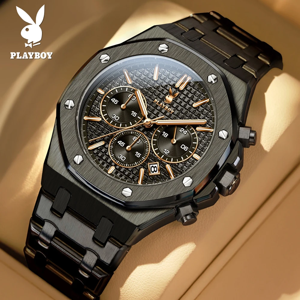 

PLAYBOY 3526 Мужские часы, оригинальные роскошные деловые многофункциональные кварцевые часы для мужчин, водонепроницаемые светящиеся часы, мужские подарки
