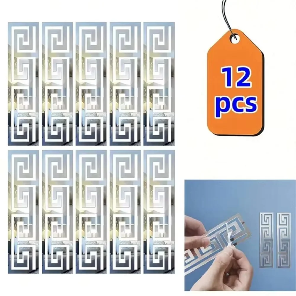 12pcs 20x5cm DIY 3D Mirror Sticker Self Adhesive Waist Line Wall Stickers for Living Room Ceiling Edge Strip Corner Wall Decor