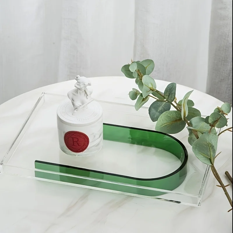 Fotografia 3: Bandeja acrílica transparente, retangular e redonda, para mesa de centro, banheiro, armazenamento de produtos vidreiros