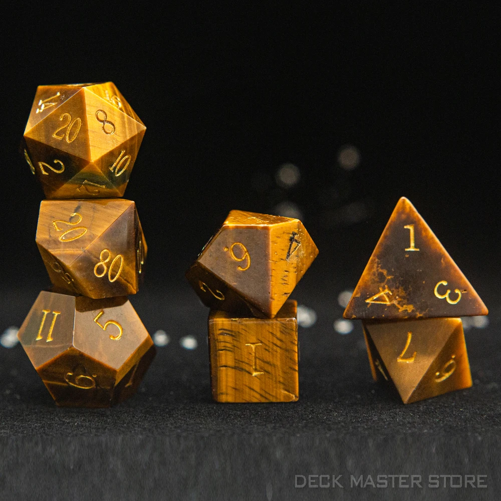 Yellow Tiger Eye Dice Polyhedral Gemstone Various Shapes Digital D20 DnD Dice for D&D TRPG Tabletop Games Board Games Dice