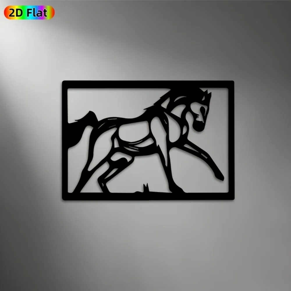 2D Flat Modern Dynamic Galloping Horse Metal Wall Sculpture, Rust-Resistant Iron Art Mural for Decor, Housewarming Gift
