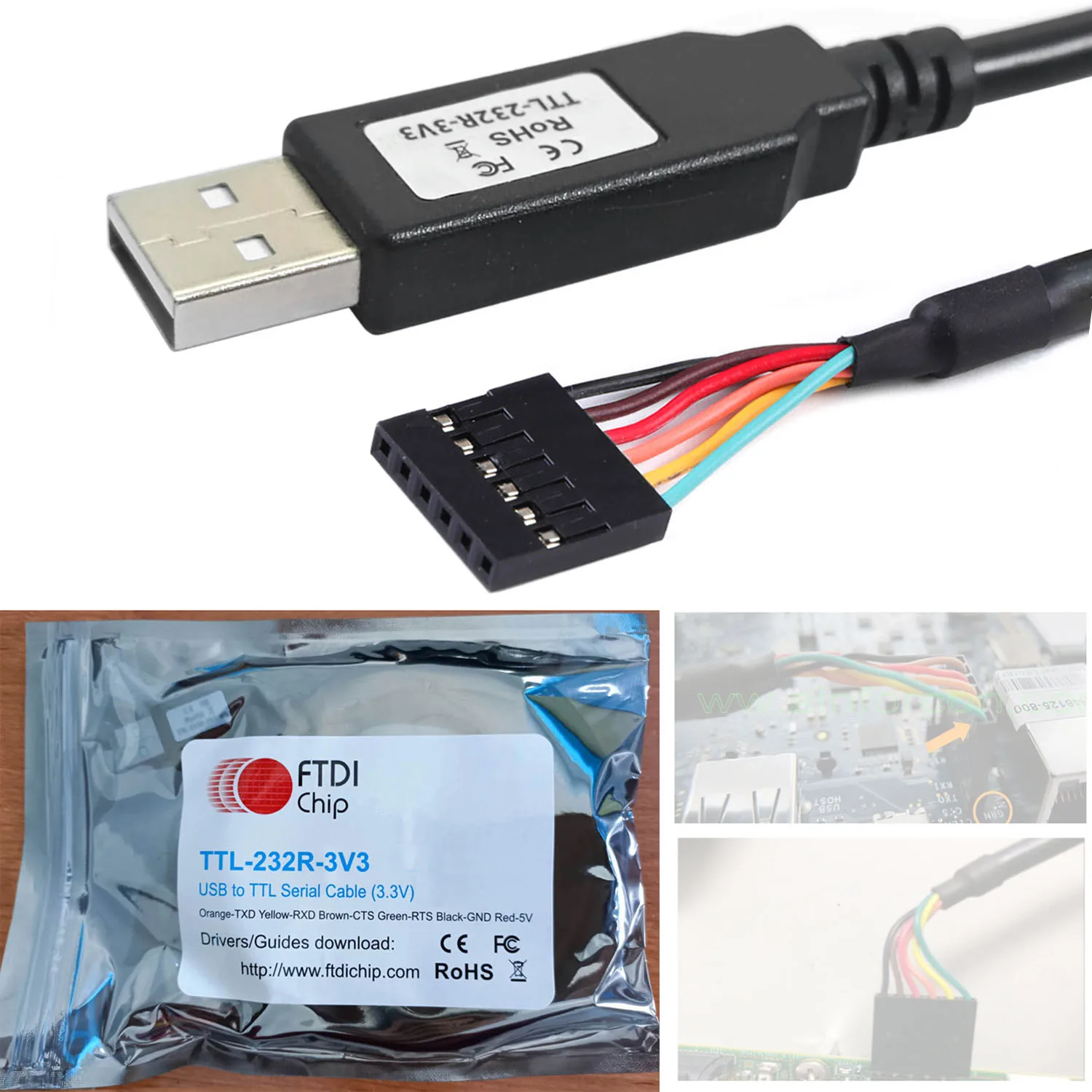 FTDI TTL-232R-3V3 BBoneBLK/Beagleboard/BeagleBoneBlack Debug Cable USB UART with 0.1