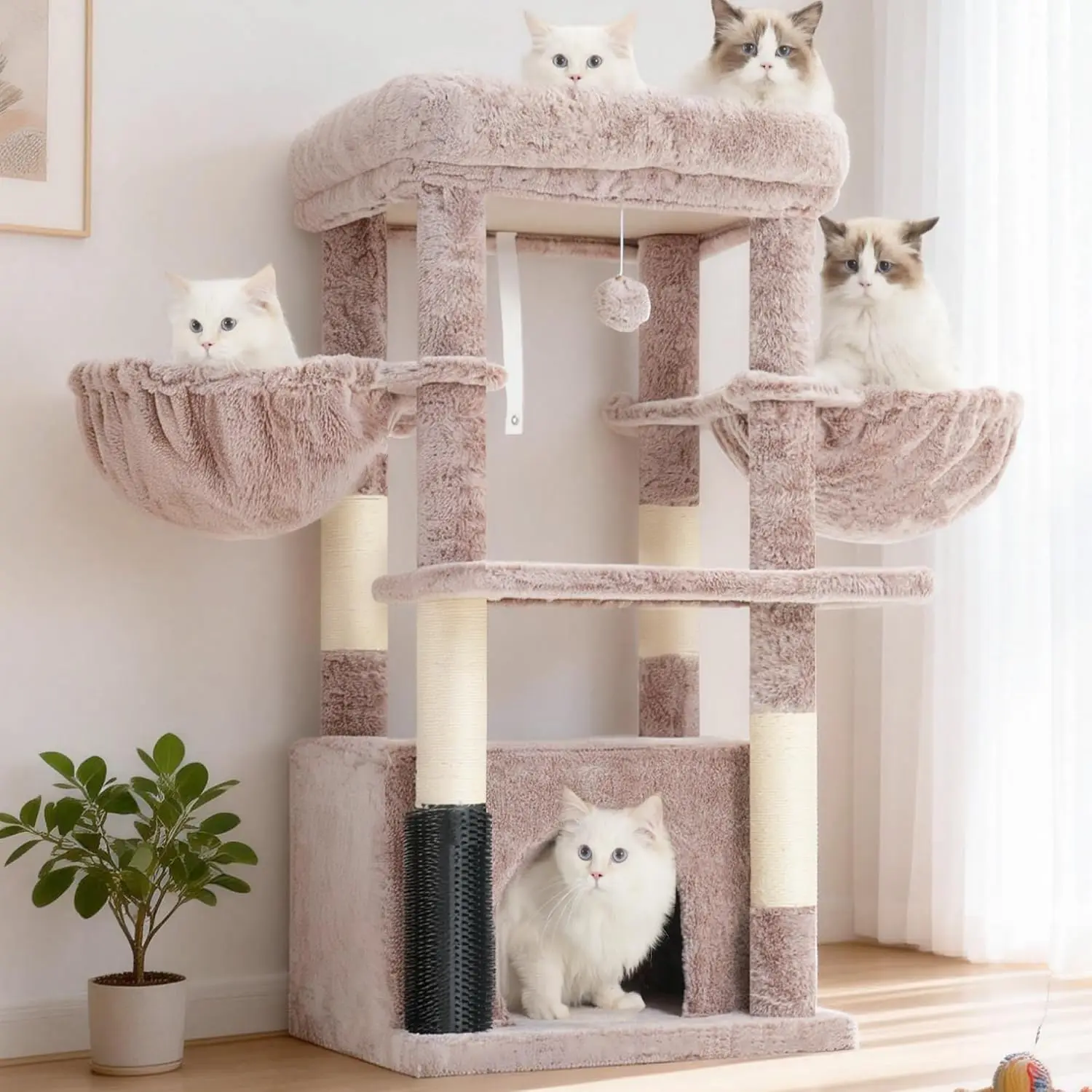 Hey-brother Cat Tree Tower with Large Platform, Spacious Condo, MPJ060MU | 35.4 Inches, 2 Cozy Hammocks, Self-Grooming Brush, Si