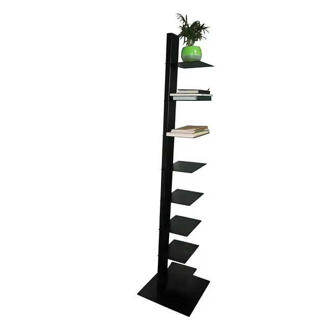 Black white 11 tier floor standing metal vertical bookshelf book tower bookcase