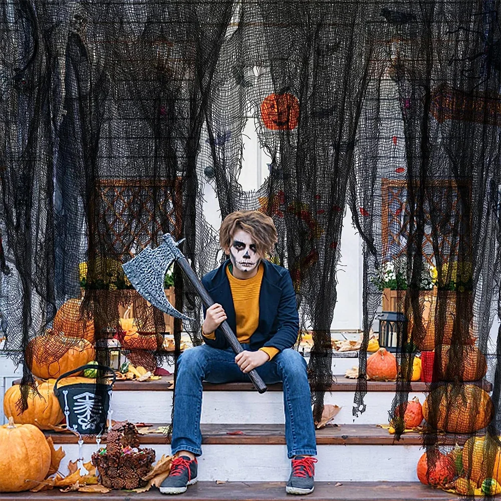 Halloween-Dekoration, gruseliger Stoff, gruselig, weiß, schwarz, Gaze-Stoff, Horrorhaus, Fenster, Türabdeckung, Requisiten, gruselige Party-Dekoration, Gastgeschenke – Detail 3