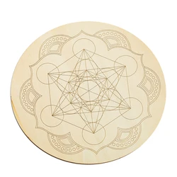 15CM Laser Carve Lotus Flower Star Of David Metatron Hexagram Round Wood Board Coaster Pads Yoga Chakra Wiccan Plank Props