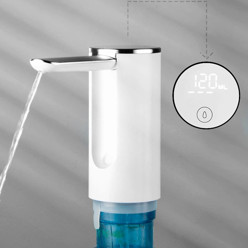 Touch Screen Bucket Water Pump, Automatic Water Dispenser, Electric Folding Water Pump, Quantitative Water Outlet, White